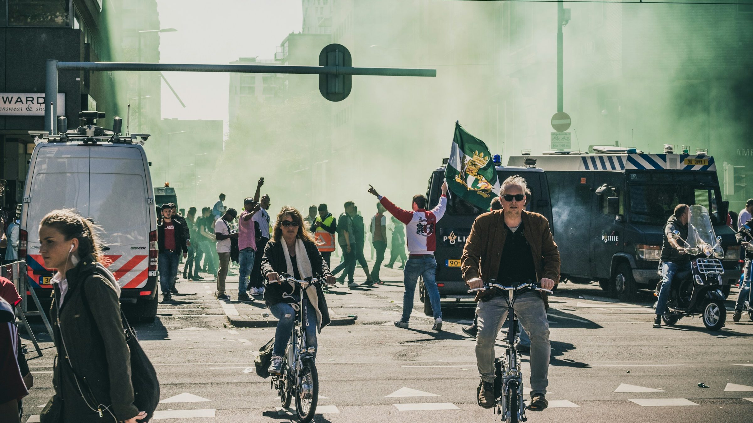 Fans celebrating Feyenoord (local football/soccer team) in Rotterdam, Netherlands winning the national championship for the first time in 18 years.